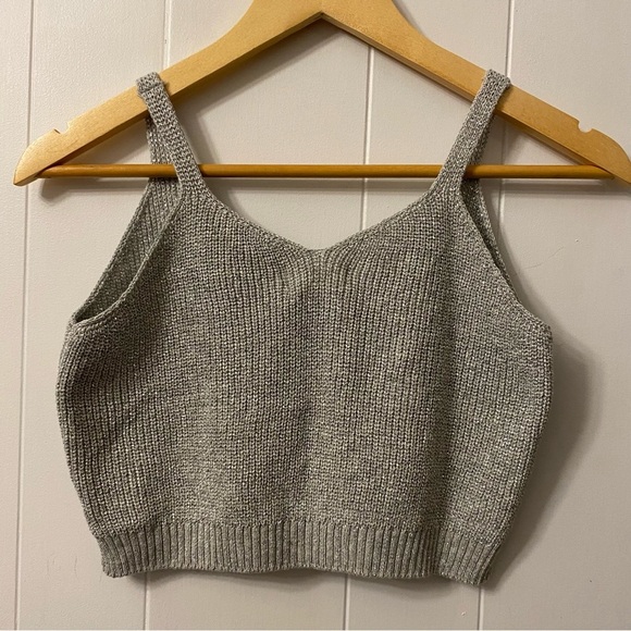 NWT Nema Greece Resort Wear Knit Metallic Silver Crop Top Vacation Summer tank - Picture 5 of 11